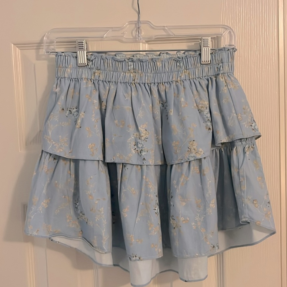 Love Shack Fancy blue floral mini skirt